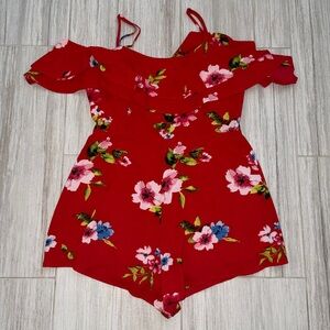 Red Floral Romper size large adjustable straps summer fit vacation zipper